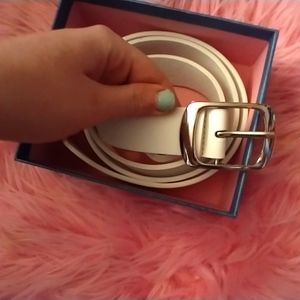 New White Belt Medium/Large Fit with Silver Buckle